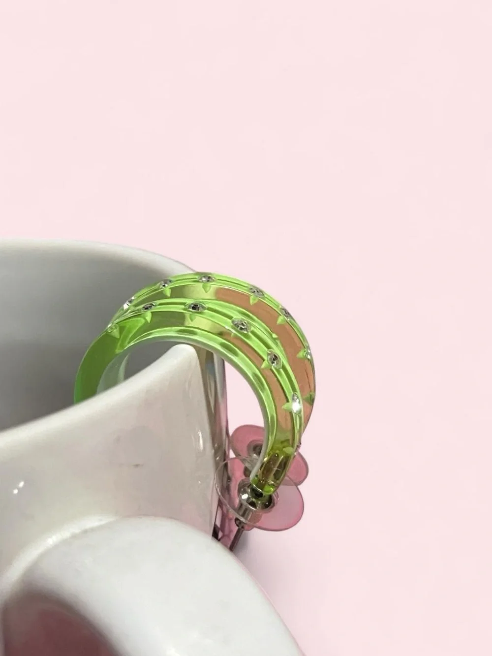 Neon Lime Hoop Earrings with Rhinestones